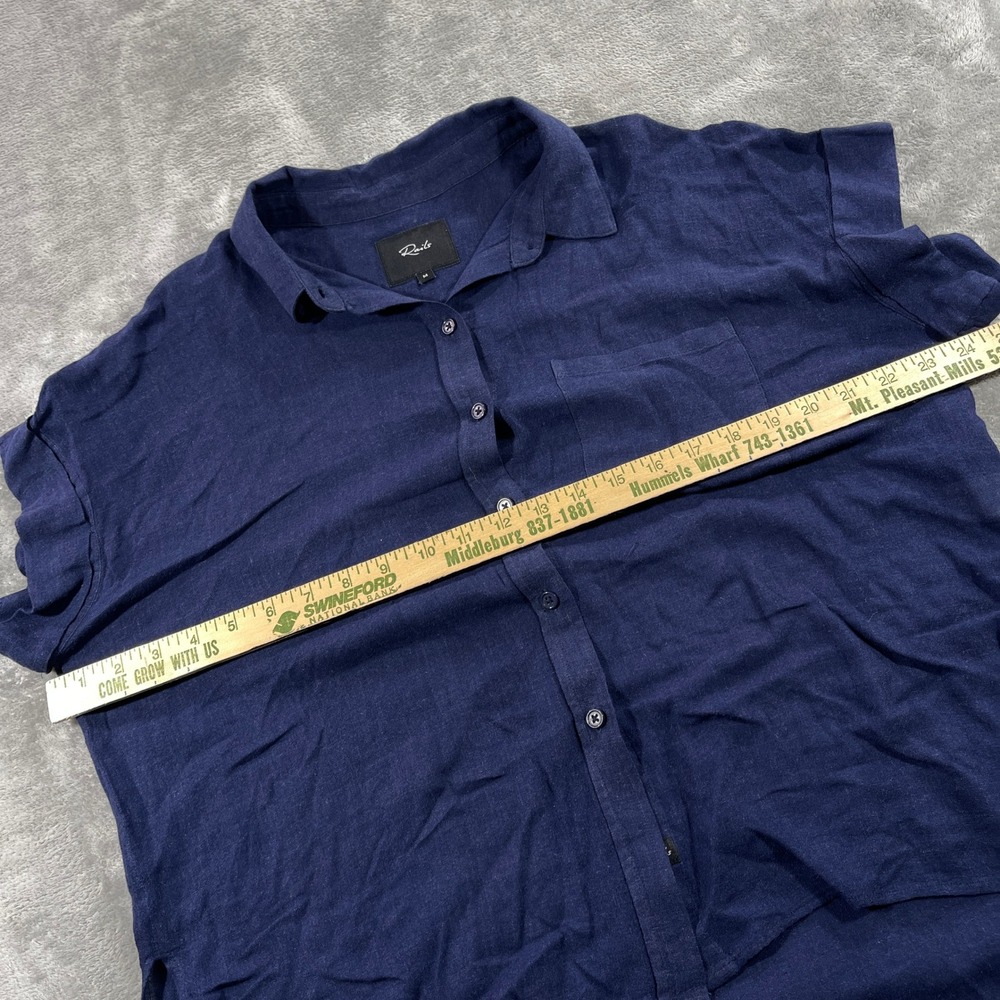 Rails Button Down Shirt Women Medium Navy Blue Linen Blend Short Sleeve Pocket - Picture 3 of 9